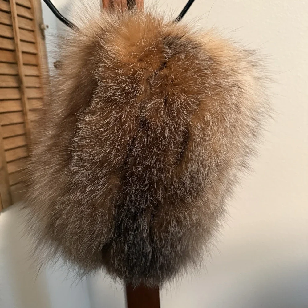 Fur Womens Hand Muff Hand Warmer Braided Wrist Strap Inside Zippered Pocket